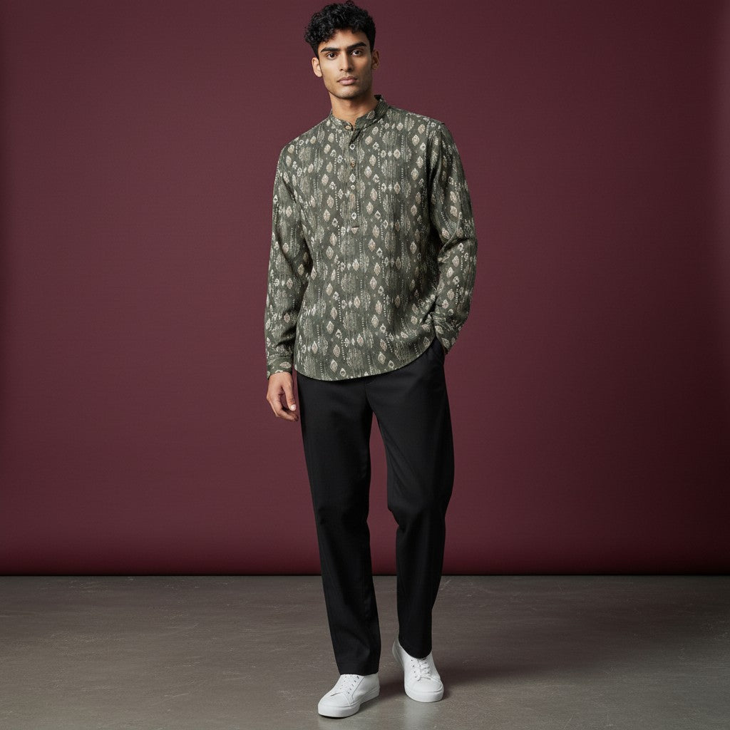 Funky Green Men's Half Kurta