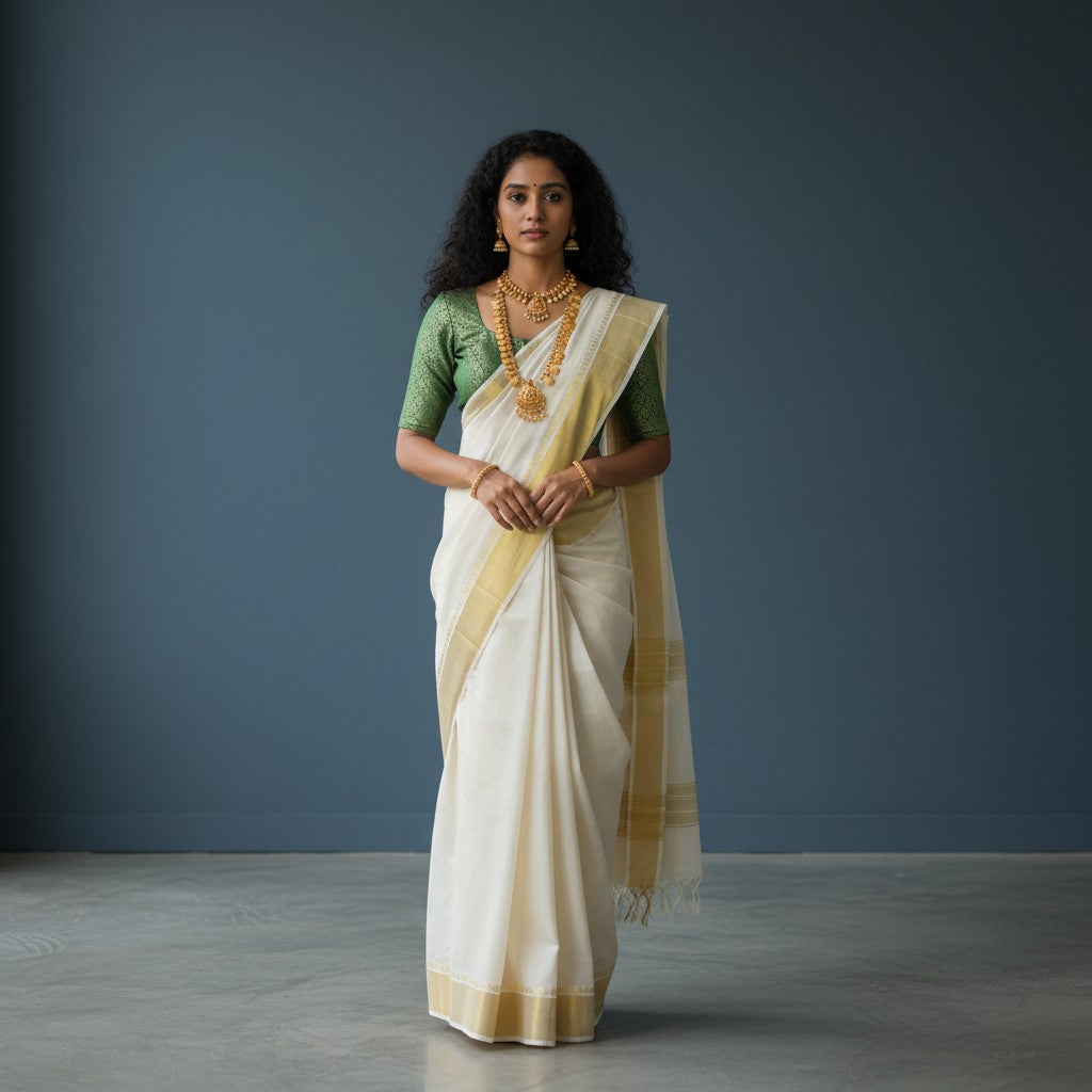 Women's Brocade Saree Blouse with Floral Zari Work and Back Tie-up