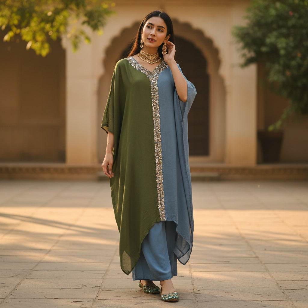 Chiffon Silk Crepe Two-Tone Kaftan