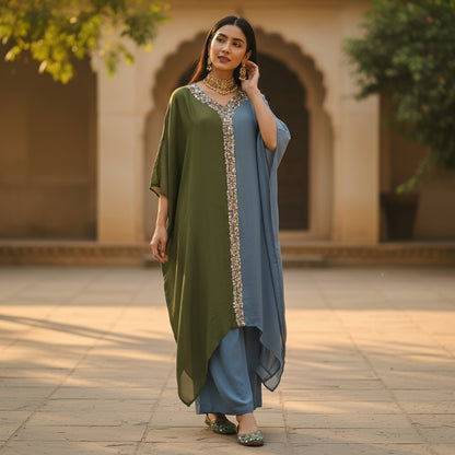 Chiffon Silk Crepe Two-Tone Kaftan