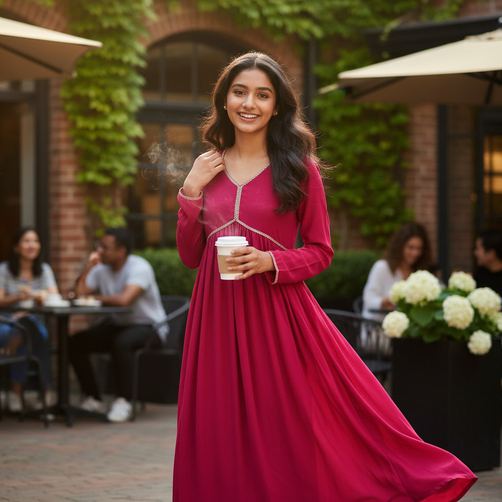 Rayon Gathered Anarkali Dress