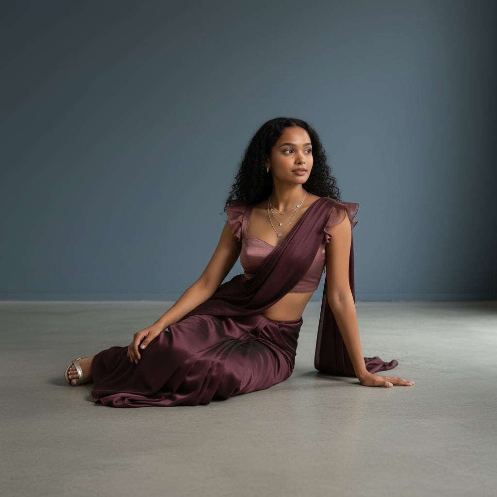 Soft Satin Organza Ruffle Sleeve Blouse