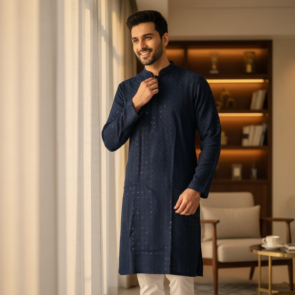 Chikankari Embroidered Sequinned Kurta Set
