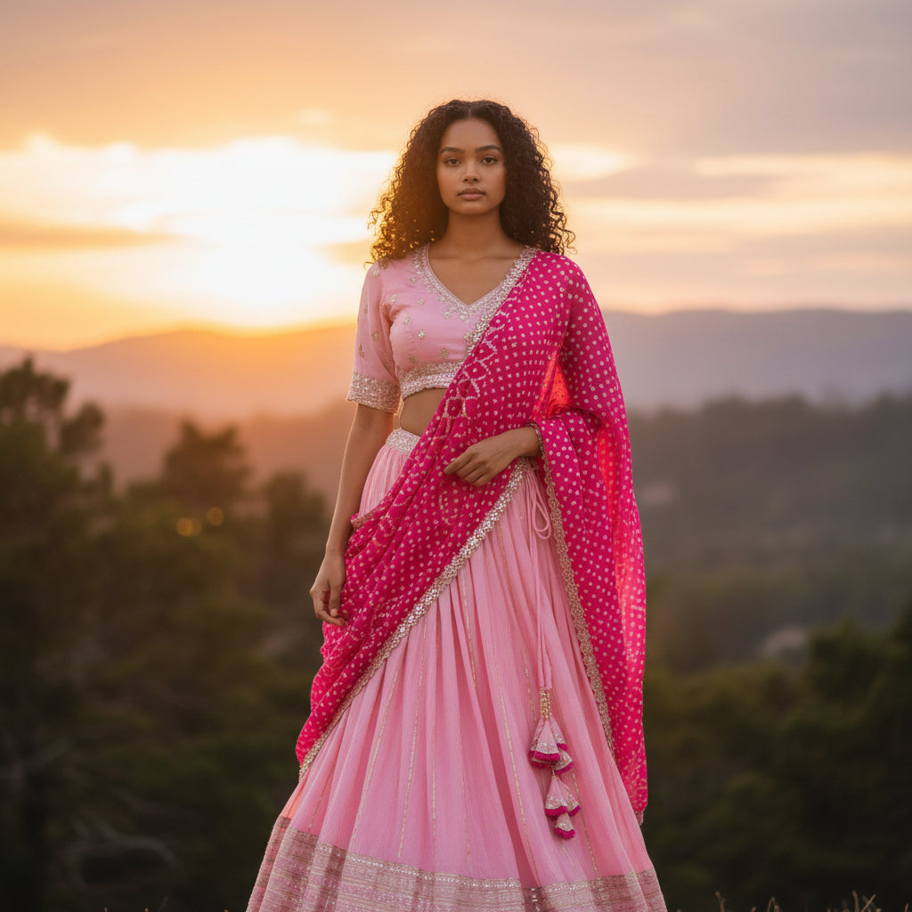 Georgette Silk Blend Pleated Lehenga