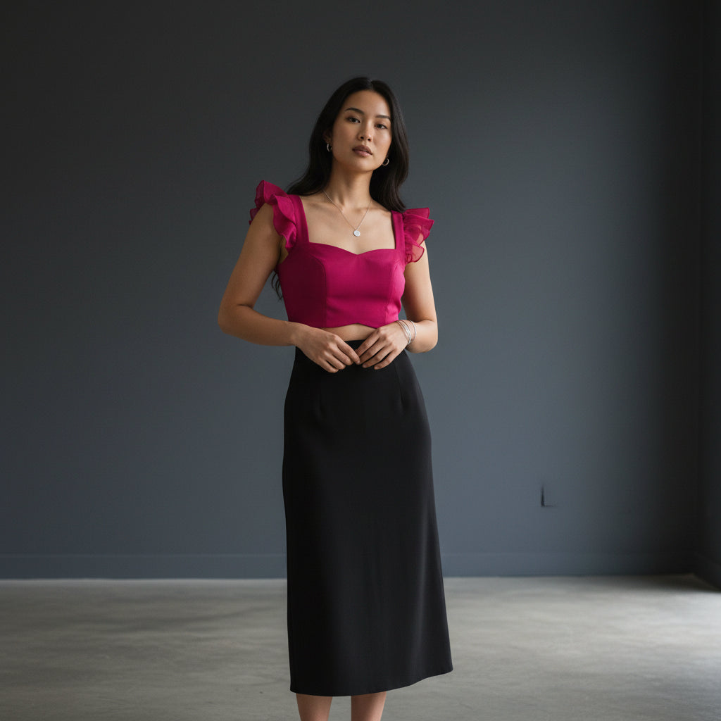 Soft Satin Organza Ruffle Sleeve Blouse