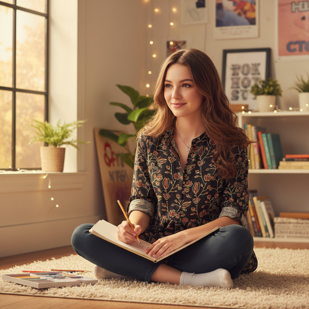 Cotton Pleated Tunic Front Buttons