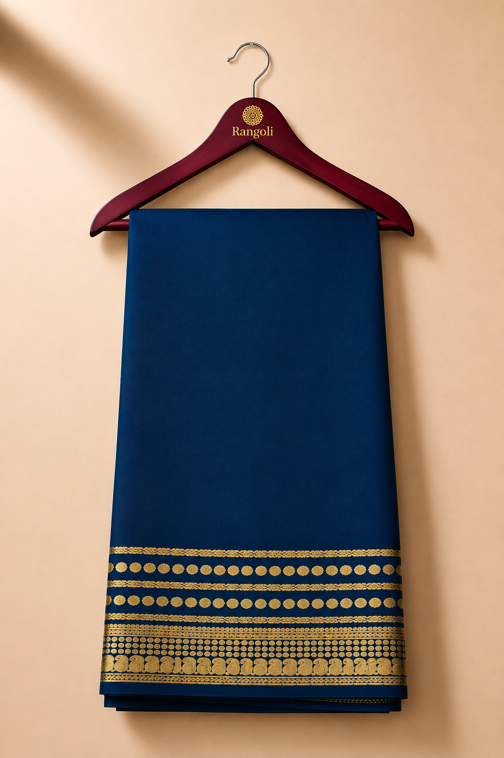 Deep Teal Mysore Pure Silk Saree with Gold Zari Border