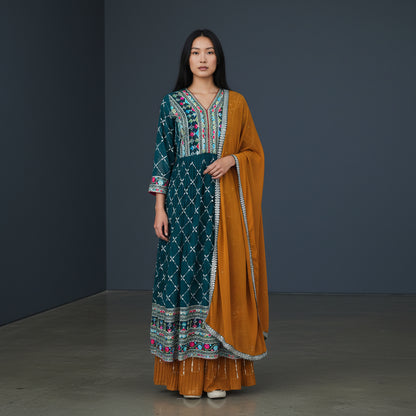 Faux Georgette Kurta Set Deep V-neck Dressy