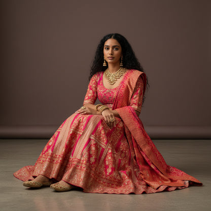 Heavy Banarasi Silk Lehenga Geometric Patterns