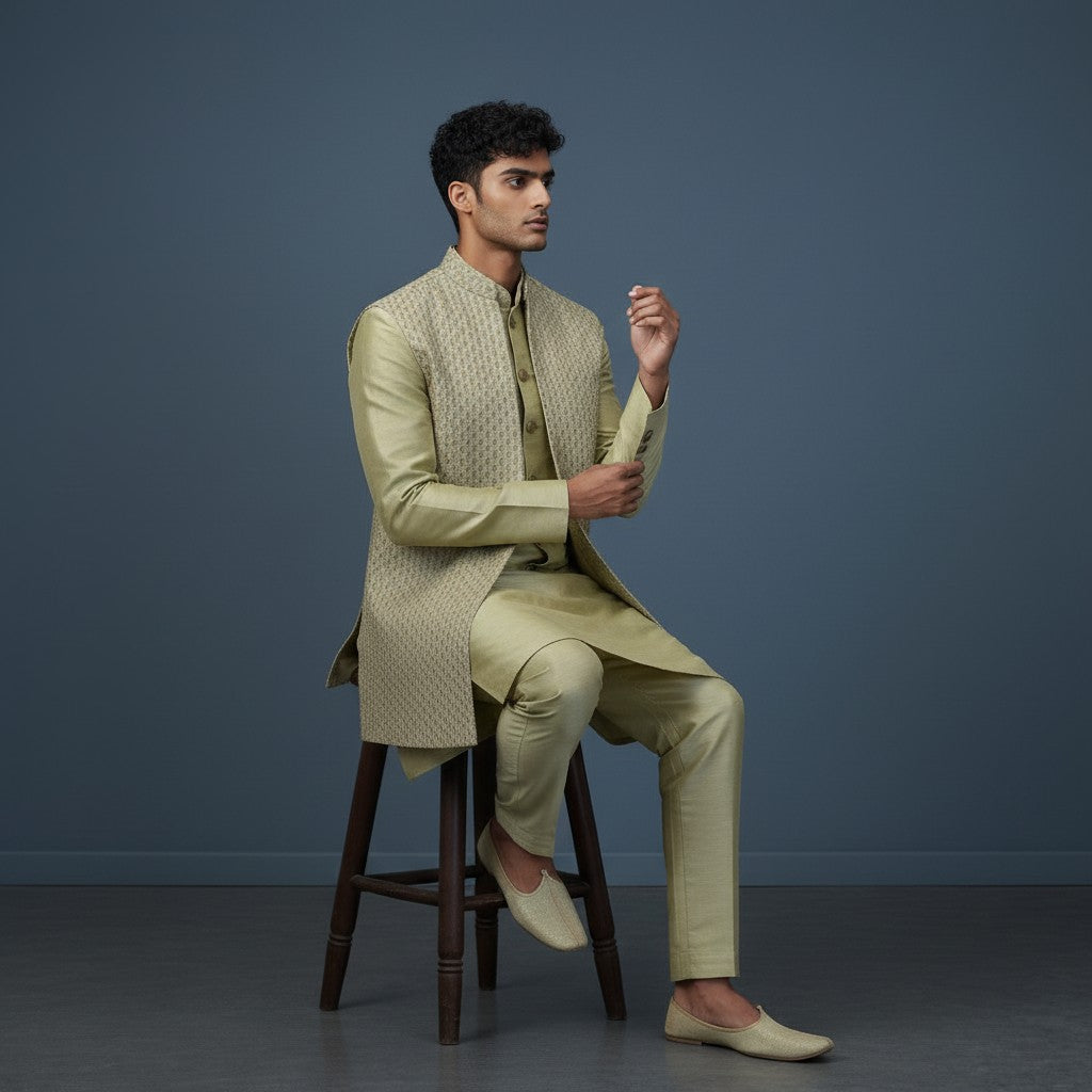 A Multi Colored Self Design Sherwani