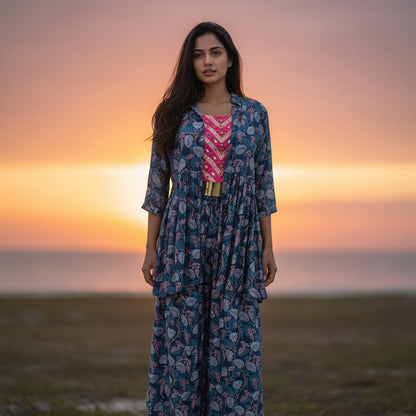 Cotton Rayon Blend Long Jacket & Pants