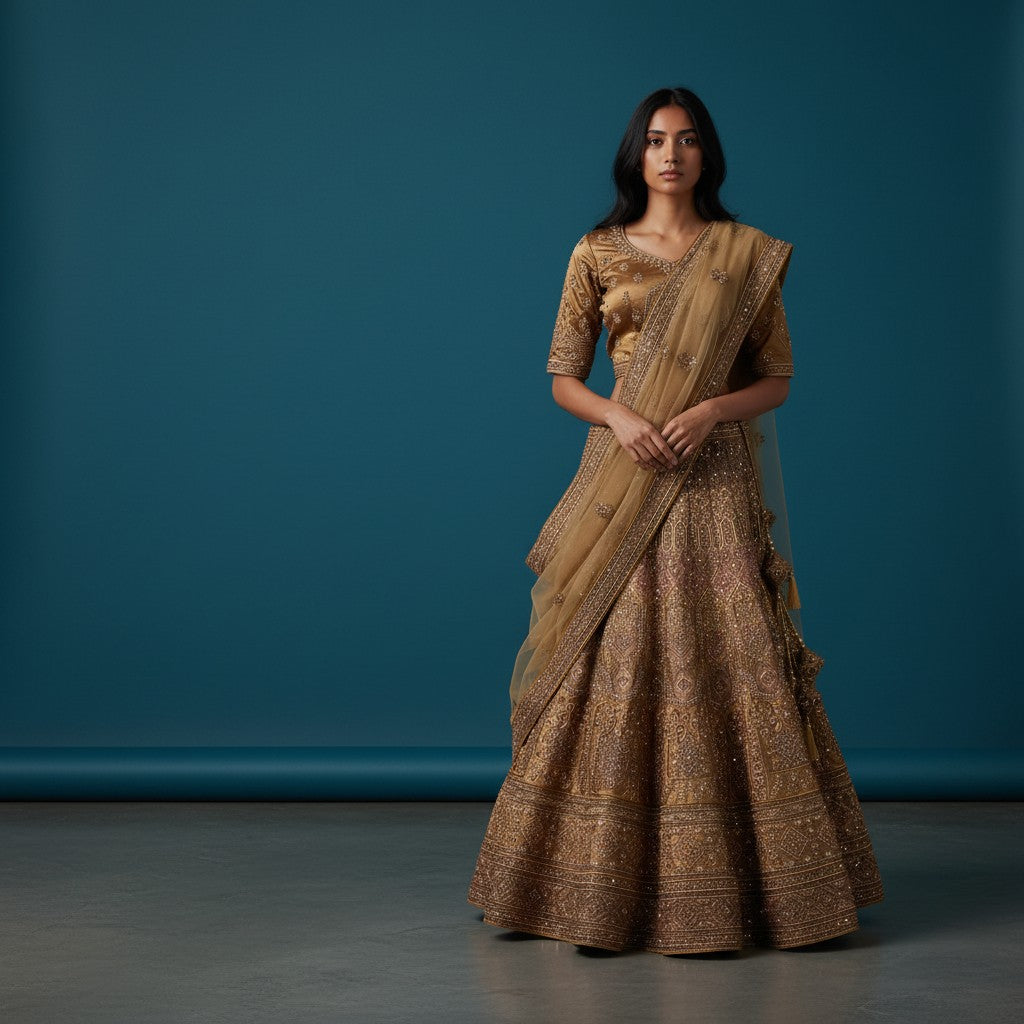 Heavily Embellished Bridal Lehenga with Zardosi and Thread Work