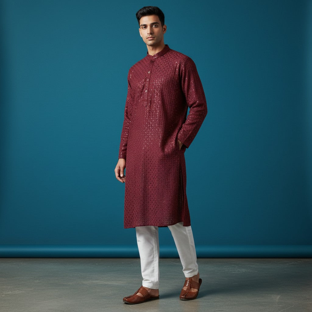 Chikankari Embroidered Sequinned Kurta Set