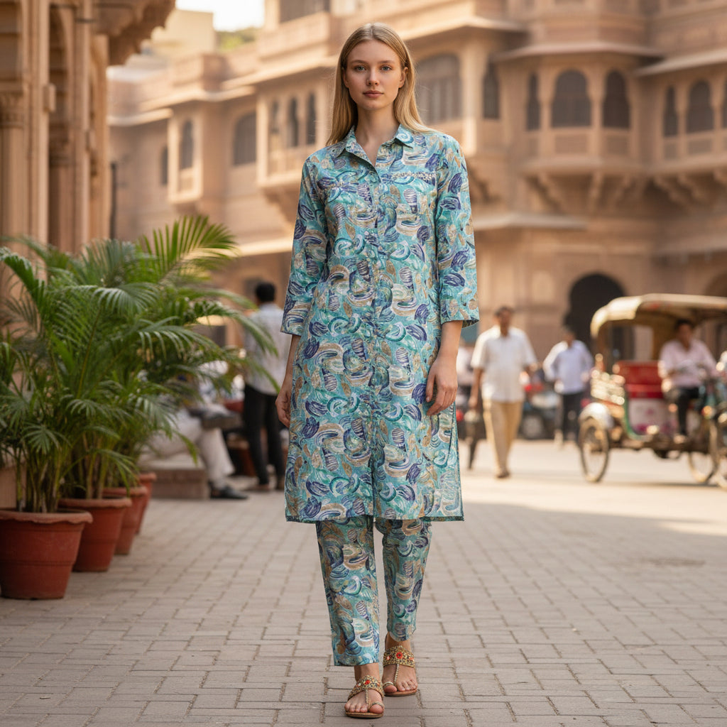 Printed Cotton/Silk Co-ord Set