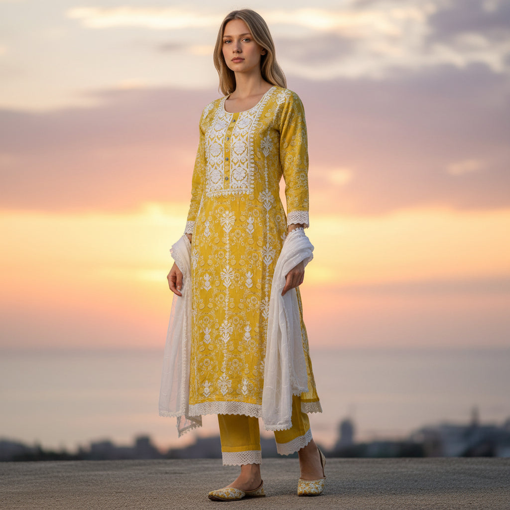 Elegant Embroidered Floral Kurta Set