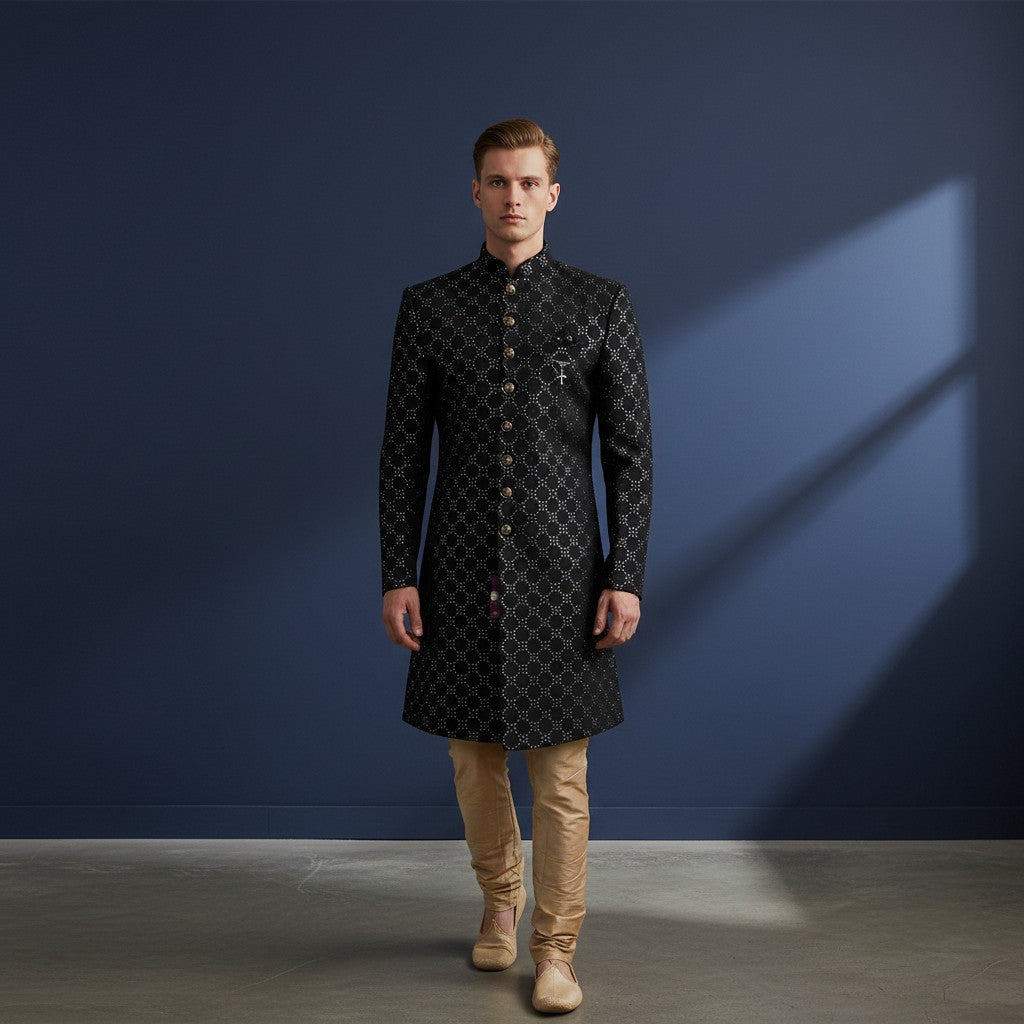 Black Embroidered Men's Sherwani