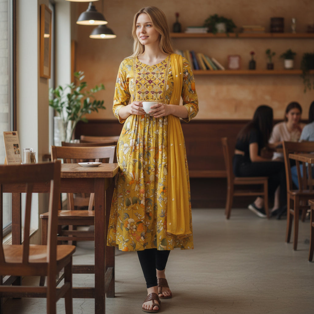 Multi Color Floral Print Kurta set