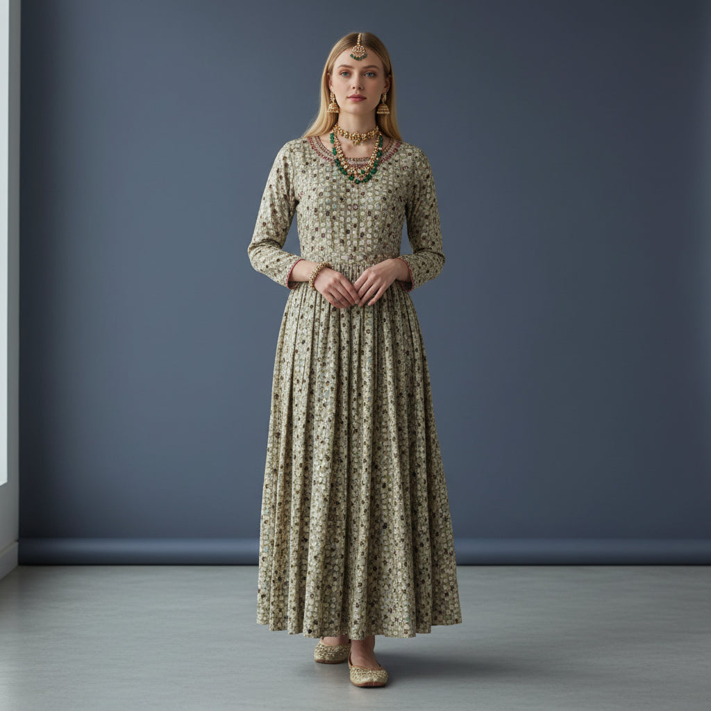 Printed Rayon Kurta Set with Embroidery