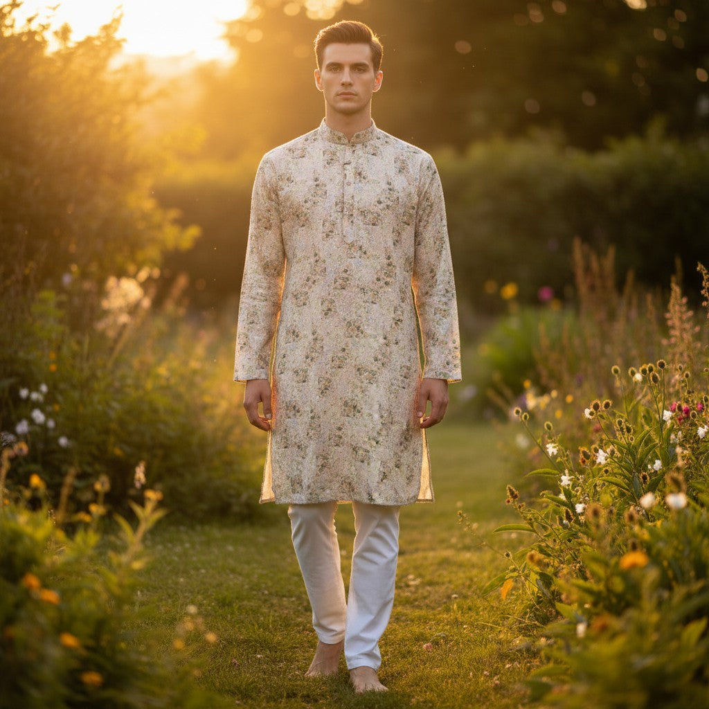 Men's Multi-Color Designer Kurta with Mandarin Collar