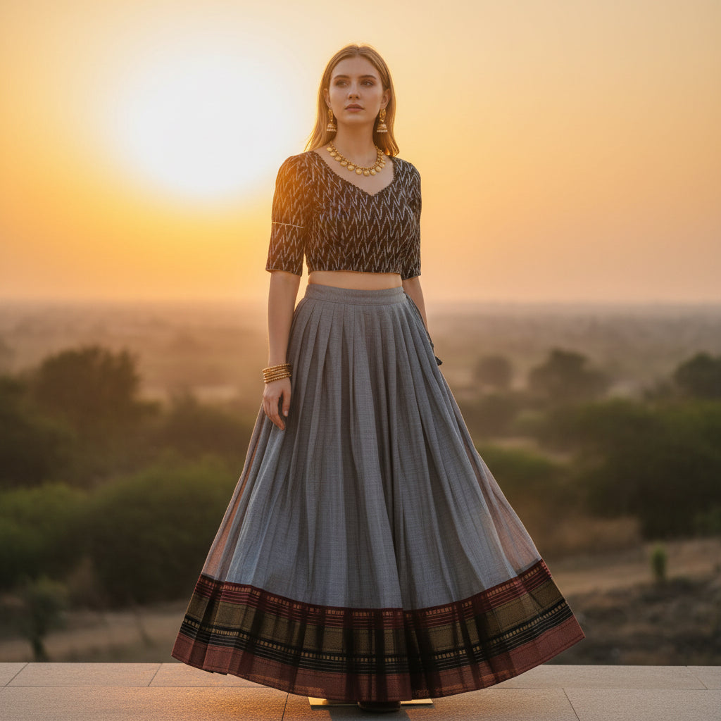 Ikkat Penkalamkari Crop Top