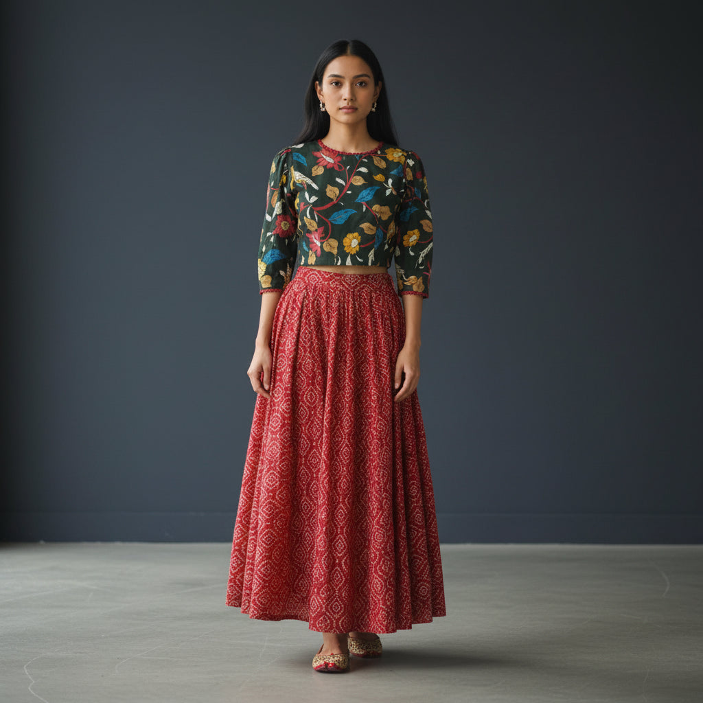 Cotton Silk Blend Crop Top Floral Print