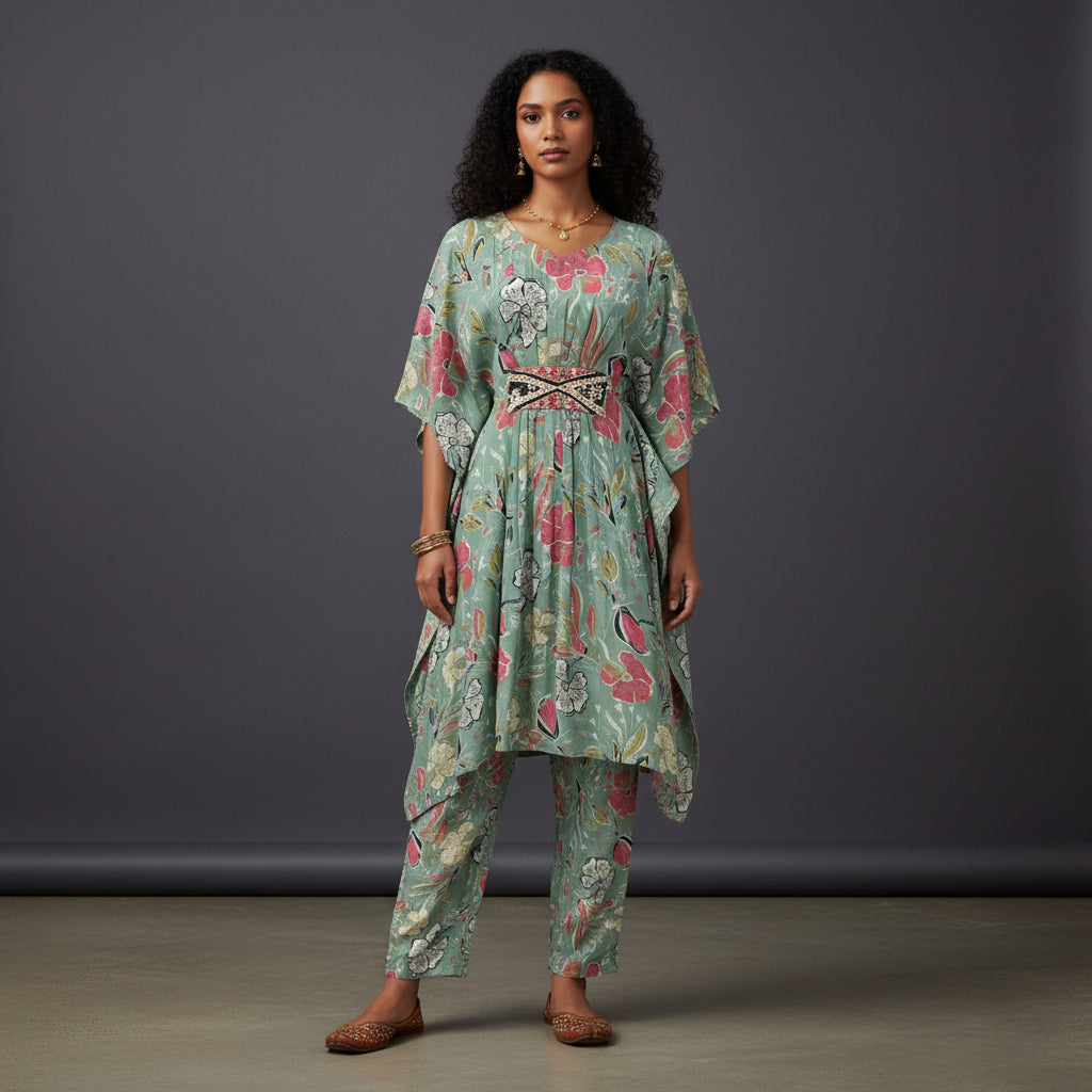Floral Print Kaftan-Style Set