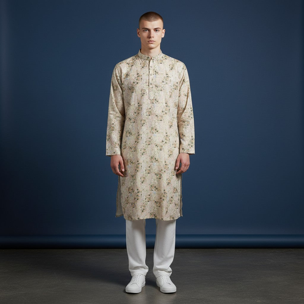 Men's Multi-Color Designer Kurta with Mandarin Collar