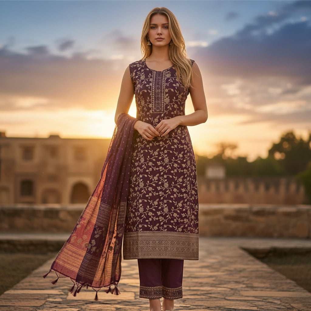 Tissue Silk Floral Kurta Set