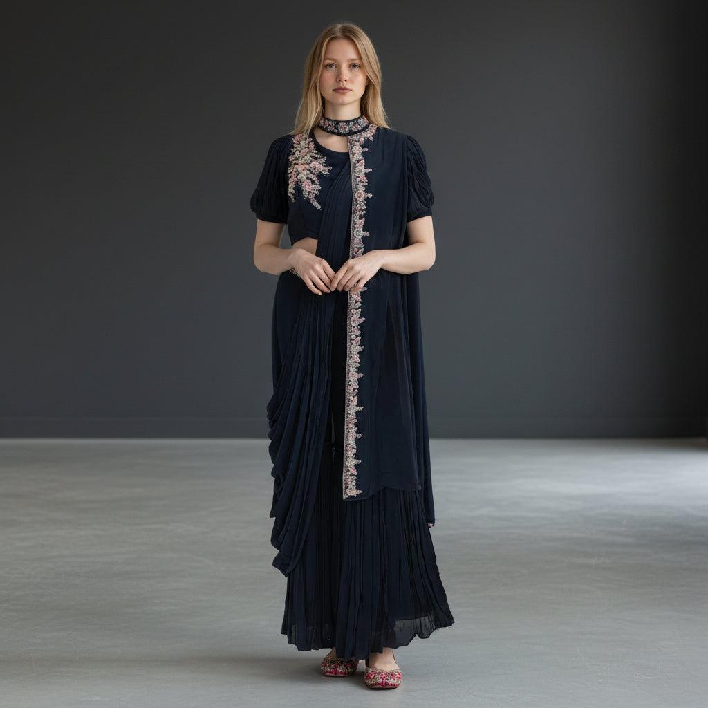 Georgette Crepe Drape Co-ord Set
