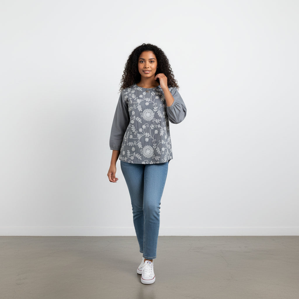 Cotton Blend All Over Vine Tunic