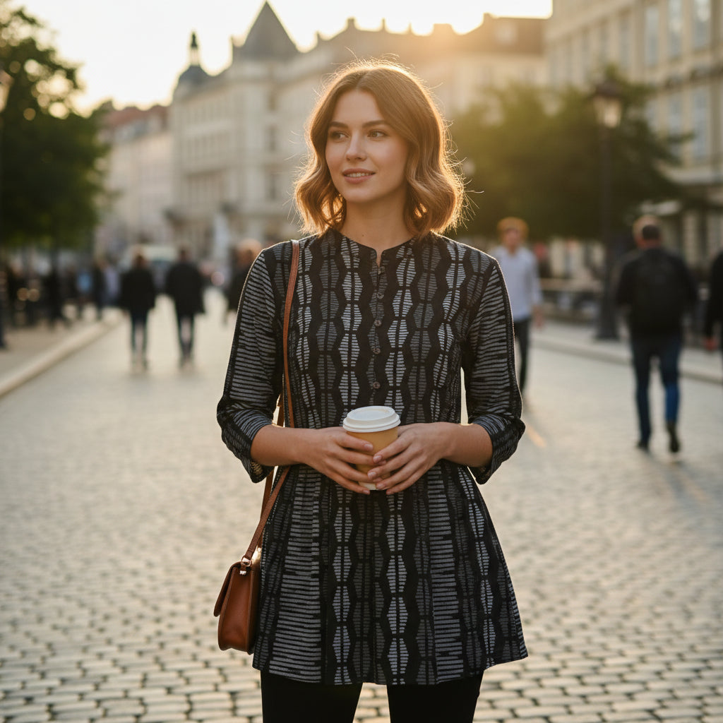 Soft Cotton Short Kurti Mandarin Collar Casual Wear