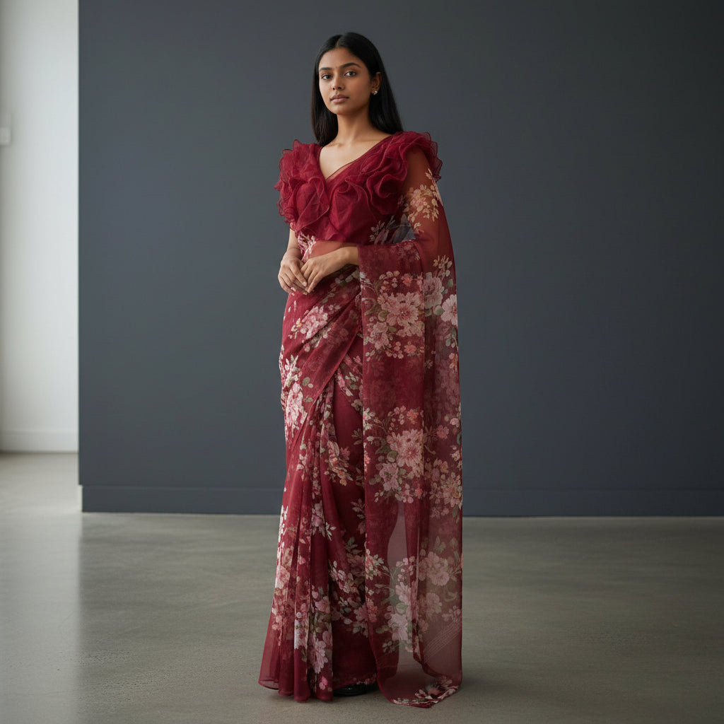 Organza Multi-Layer Ruffle Designer Blouse