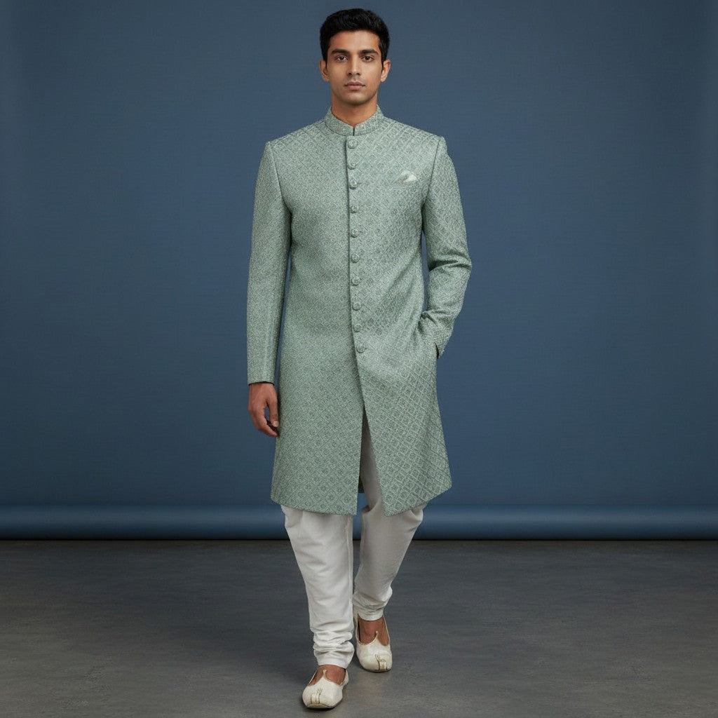 Pista Green Embroidered Sherwani