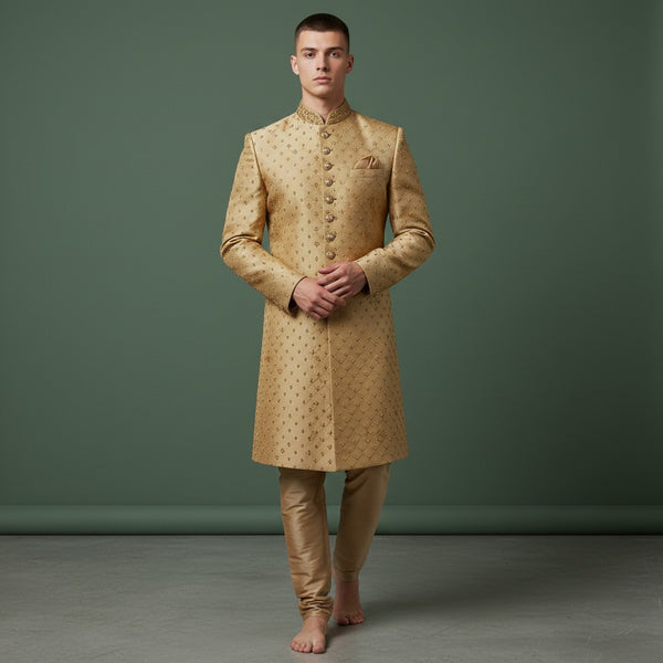 A Yellow Colored Self Design Sherwani