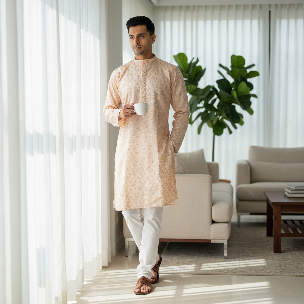 Designer Cream Kurta for Men