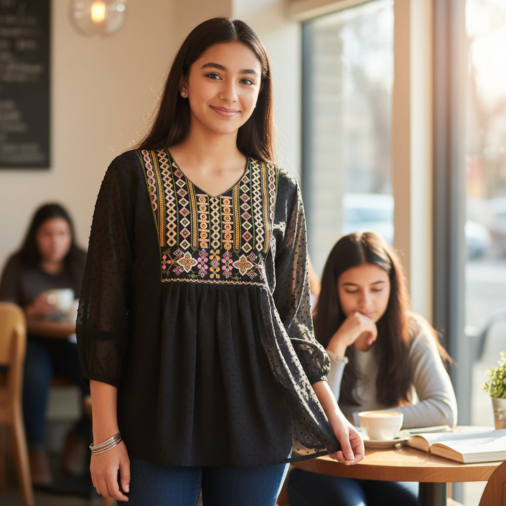 Swiss Dot Chiffon Tunic for Everyday Comfort