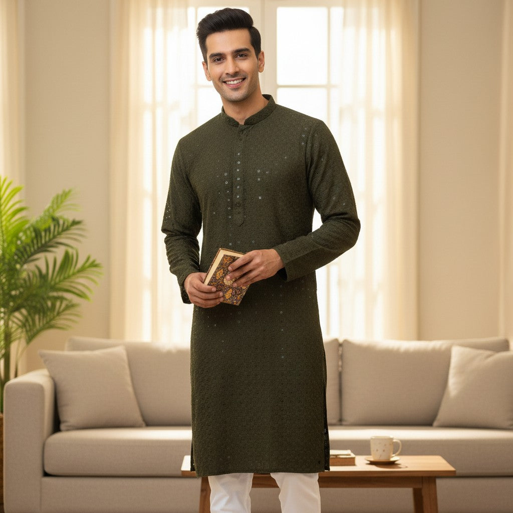 Chikankari Embroidered Sequinned Kurta Set