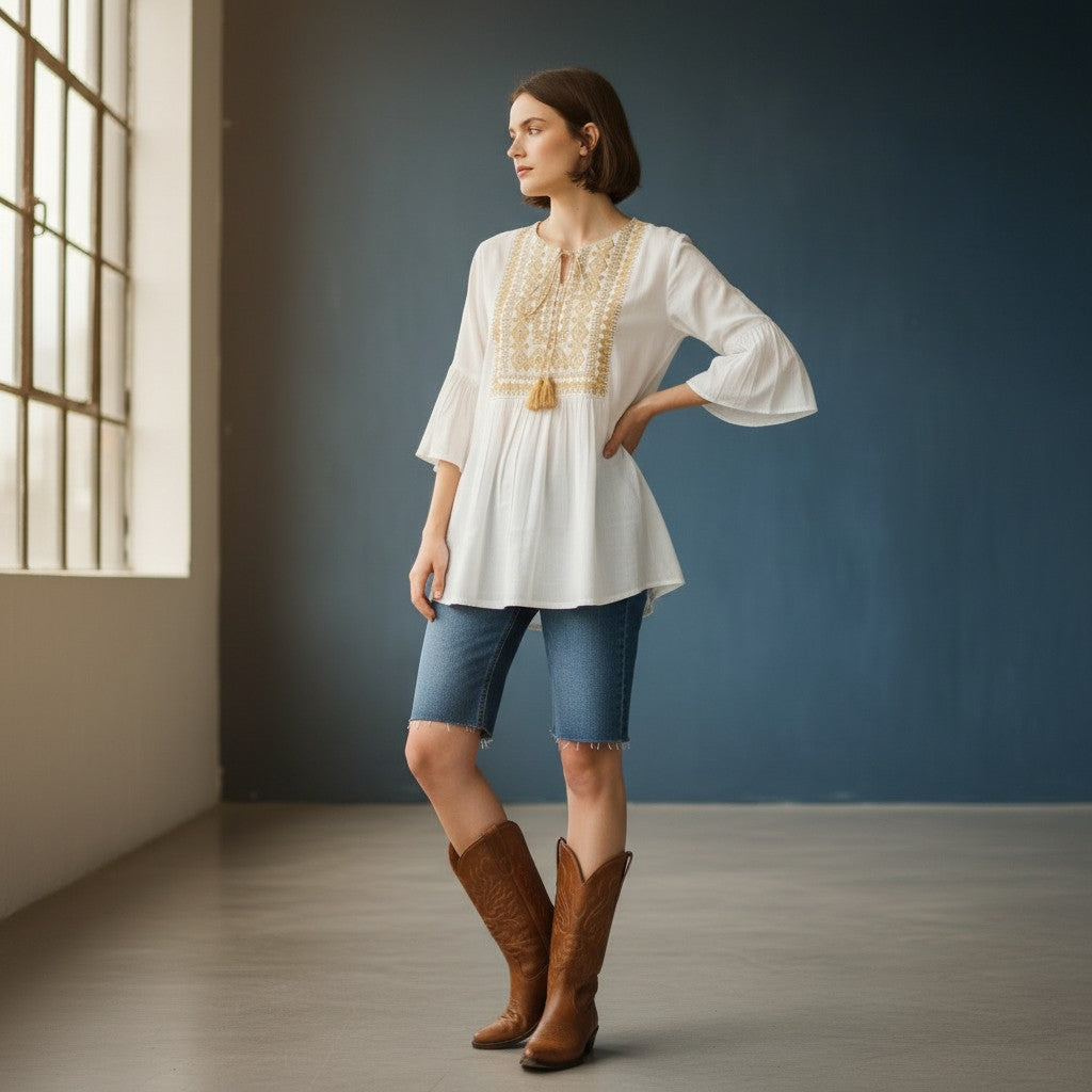 Pale Mustard Embroidered Tunic