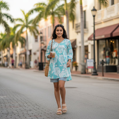 Cotton Flared Tunic V-neck Summer Wear