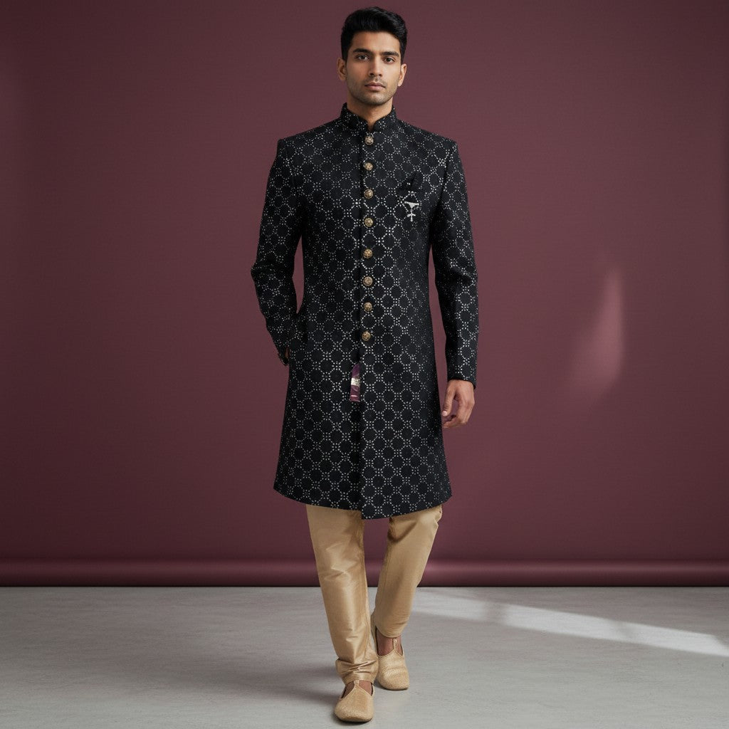 Black Embroidered Men's Sherwani