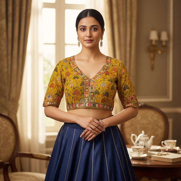 Vibrant Mustard Yellow Embroidered Blouse
