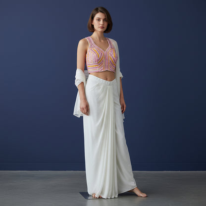 Georgette Draped Saree Skirt with Sequined Bustier