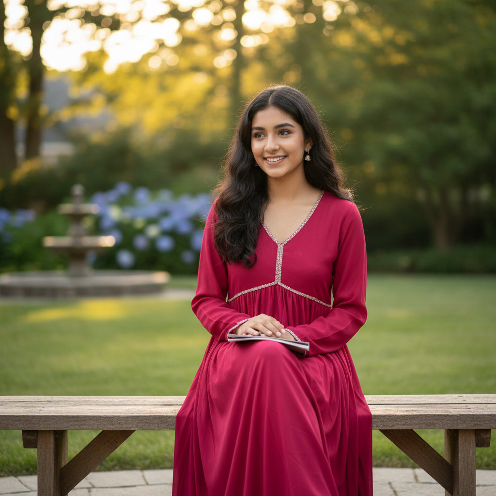 Rayon Gathered Anarkali Dress
