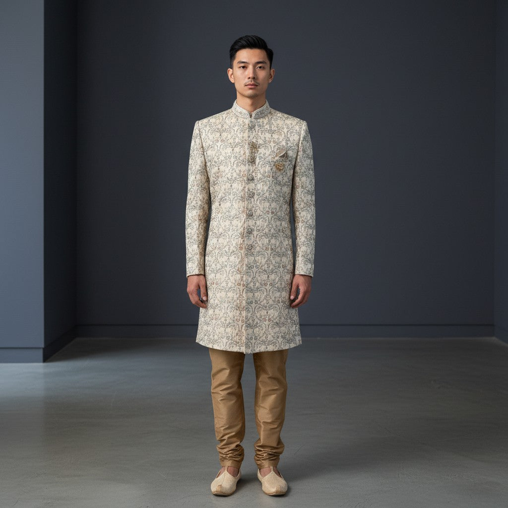 Gold Colored Embroidered Sherwani