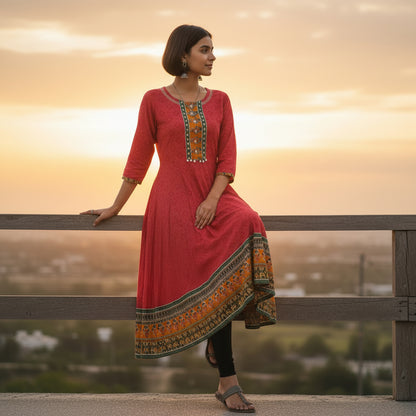 Georgette Frock Bandhini Inspired Motifs