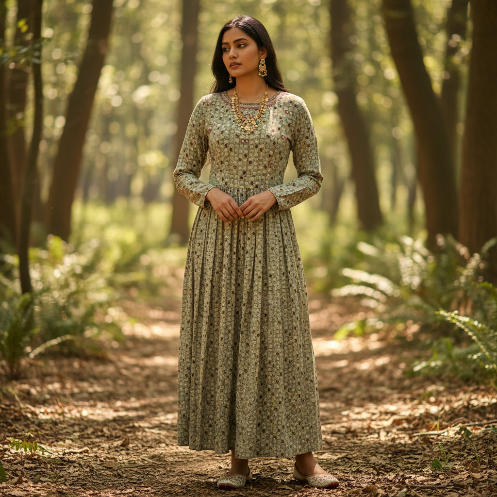 Printed Rayon Kurta Set with Embroidery