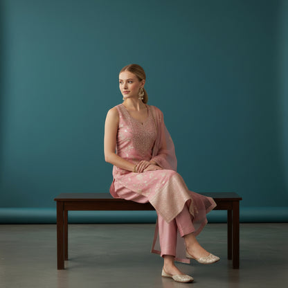 Silk Blend Floral Print Kurta Set for Celebrations