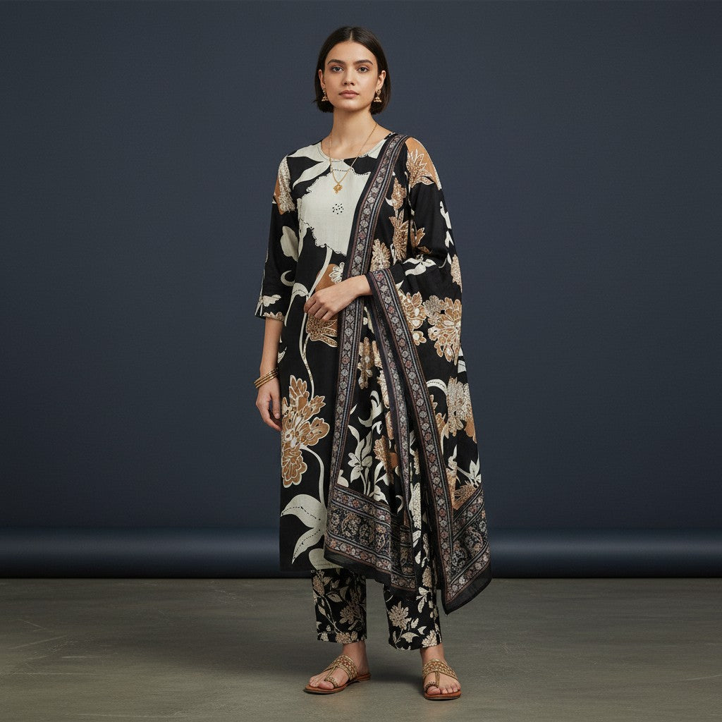 Caramel Floral Print Kurti Set