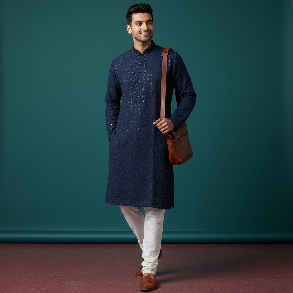 Chikankari Embroidered Sequinned Kurta Set