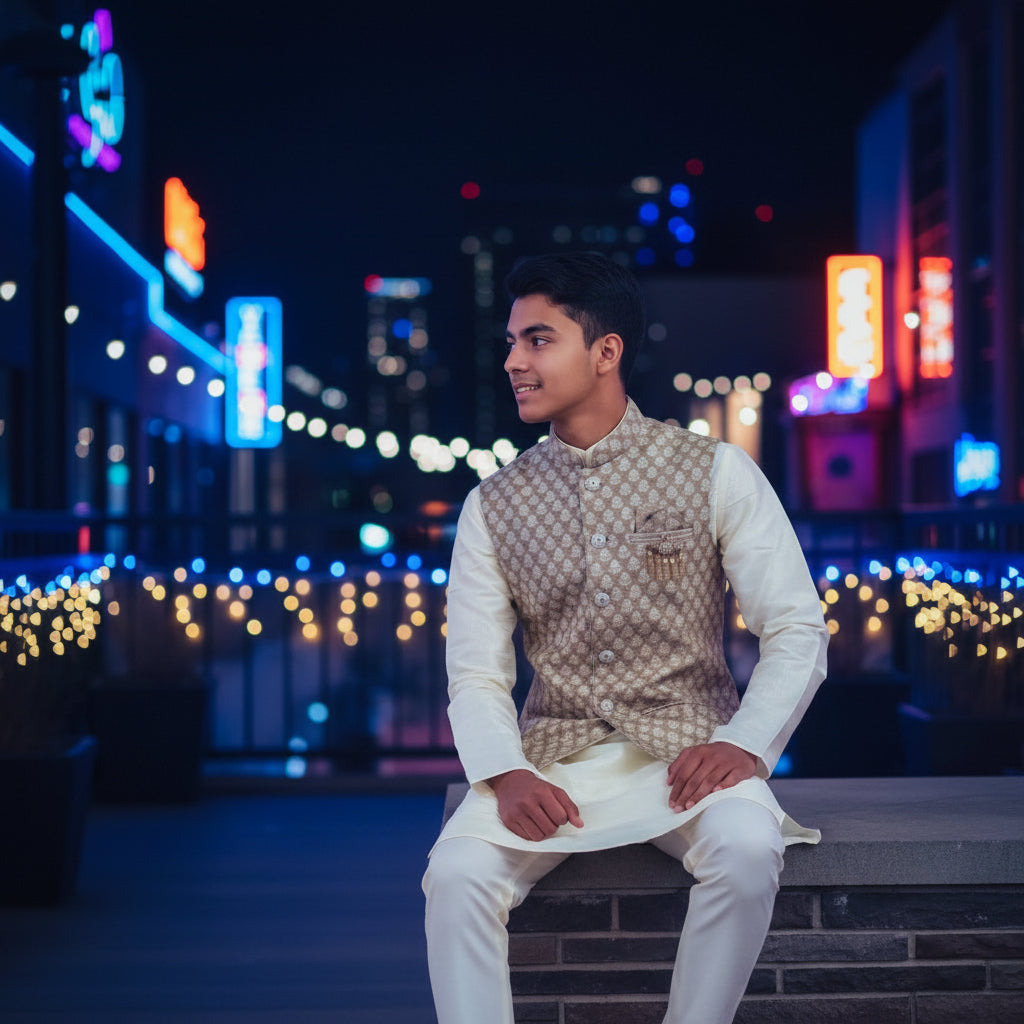 Men's 3 Piece Kurta Set - Light Green